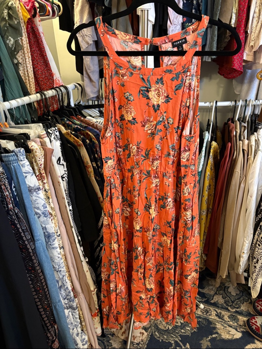 torrid Orange Floral Tiered Midi Dress